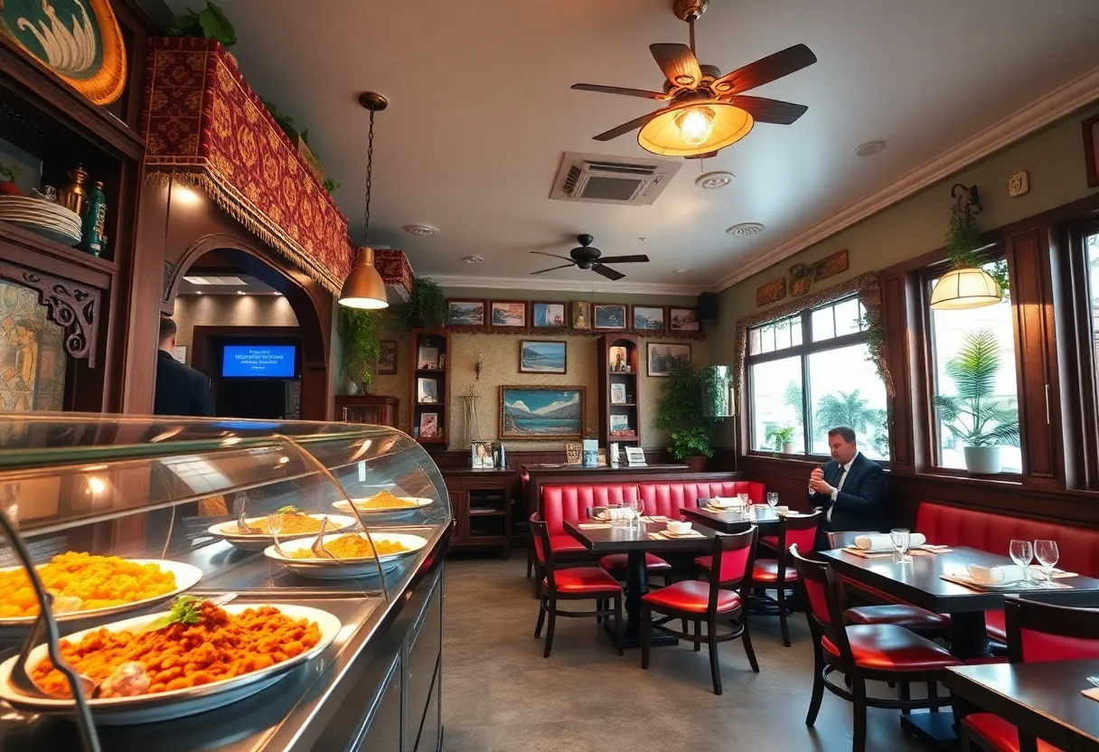 Interior view of Masti Indian Grill showcasing Indian cuisine and traditional decor.