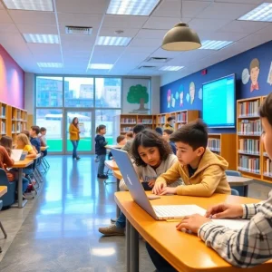 Students in Melrose High School's new media center, engaged in reading and using technology.