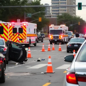 Emergency vehicles at the scene of a car accident in Memphis