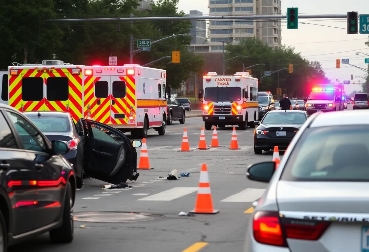 Emergency vehicles at the scene of a car accident in Memphis