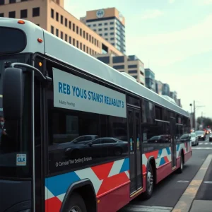 A Memphis bus driving through an urban area, symbolizing public transportation.