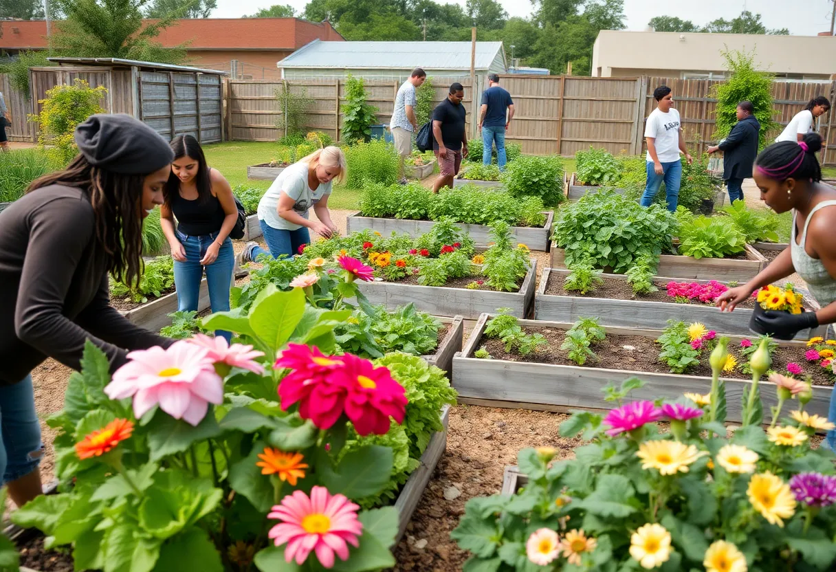 Gardening enthusiasts working in a community garden in Memphis