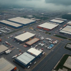 Aerial view of Memphis logistics industry during economic turmoil