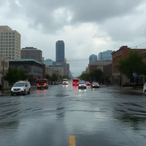 Street in Memphis flooded due to heavy rain