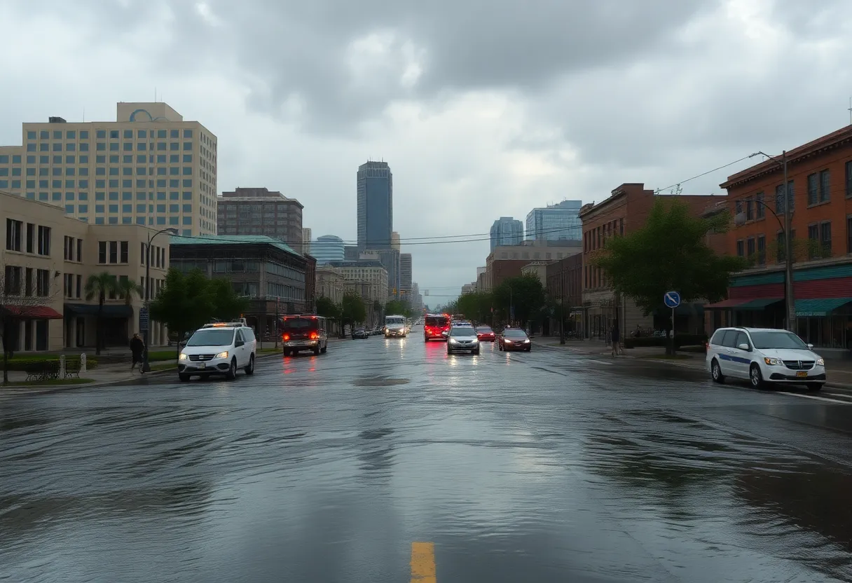 Street in Memphis flooded due to heavy rain