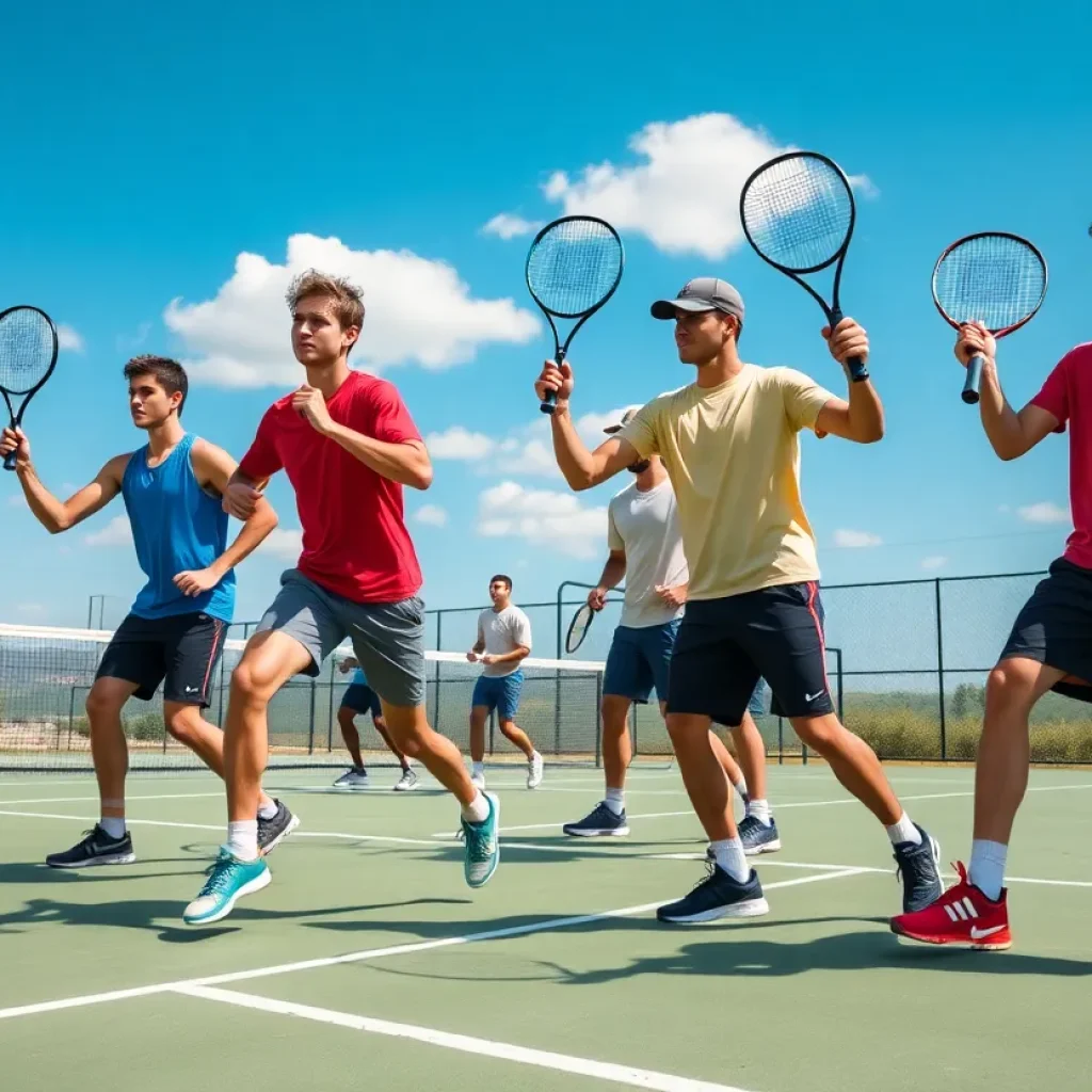 Memphis Men's Tennis Team practicing on the court