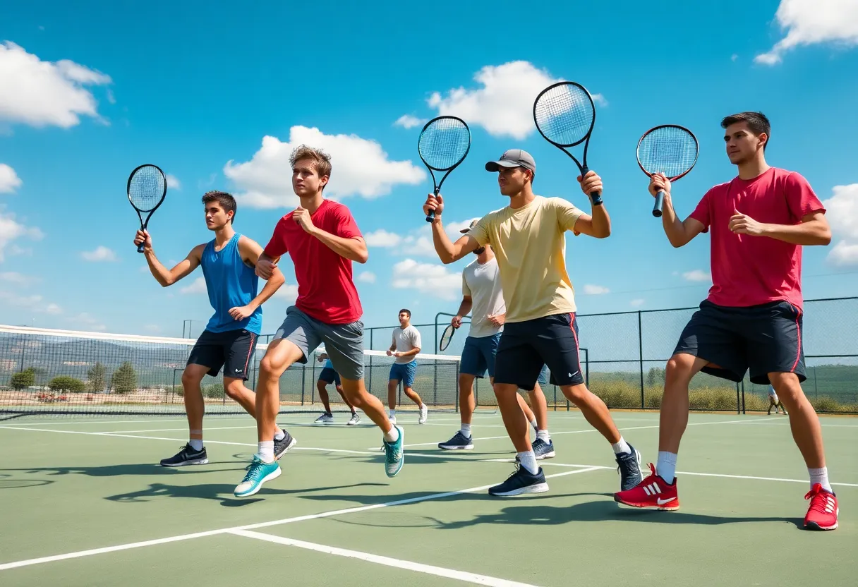 Memphis Men's Tennis Team practicing on the court