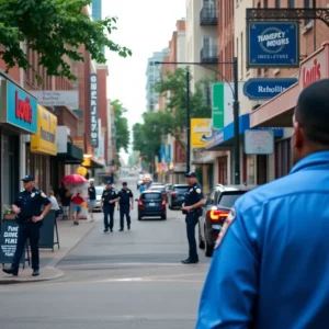 Police officers investigating a robbery scene in Memphis