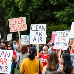 Residents rallying for environmental justice in Memphis, holding signs.