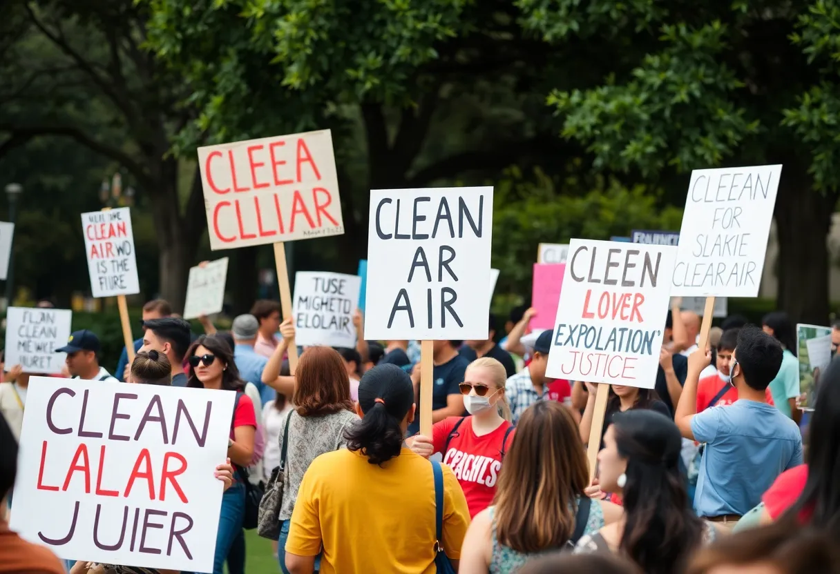Residents rallying for environmental justice in Memphis, holding signs.