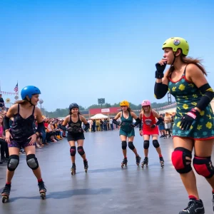 Exciting roller derby event with teams and fans at the Pipkin Building