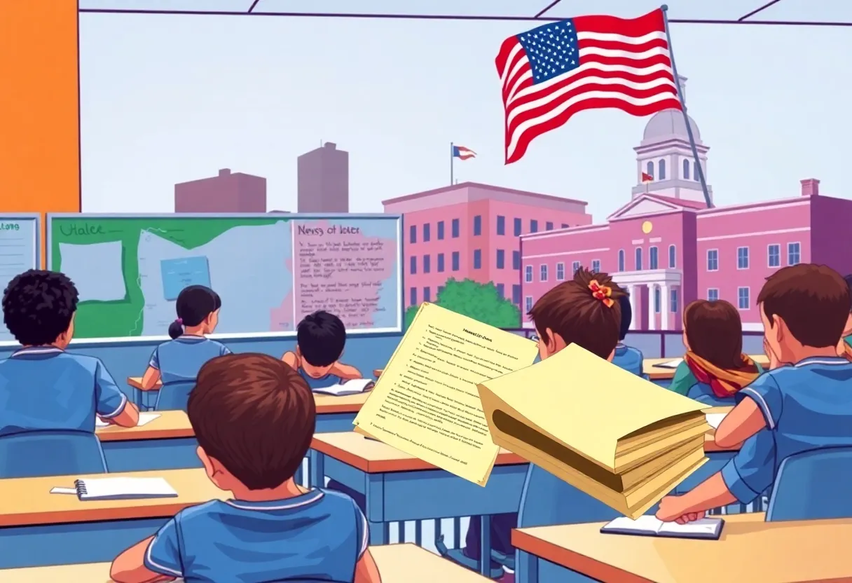 Students learning in a Memphis classroom with school buildings in the background.