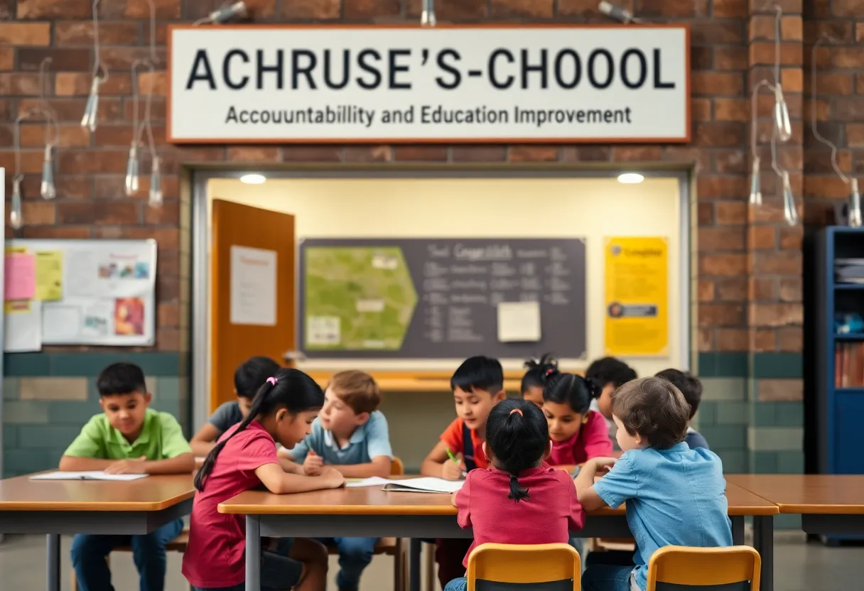 Students participating in a classroom activity reflecting education improvement efforts.