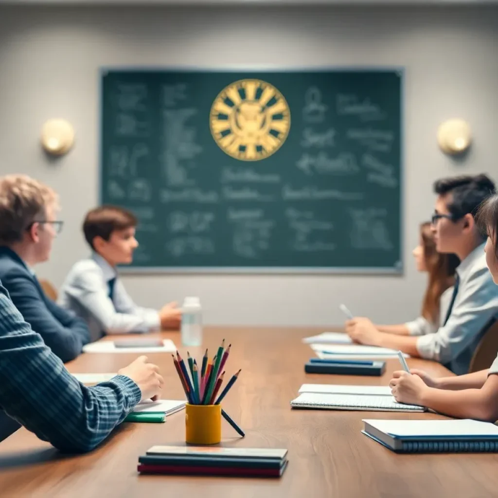 Illustration of a Memphis schools board meeting discussing important issues.