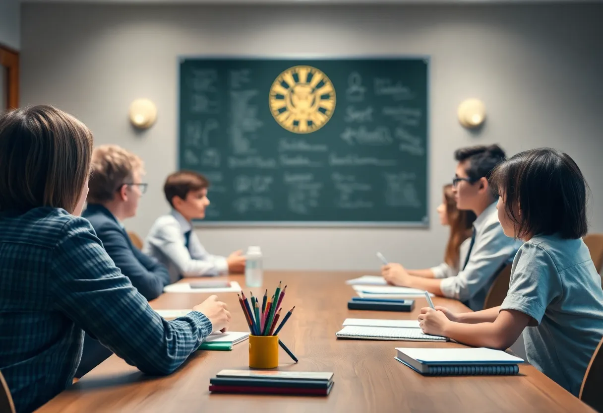 Illustration of a Memphis schools board meeting discussing important issues.