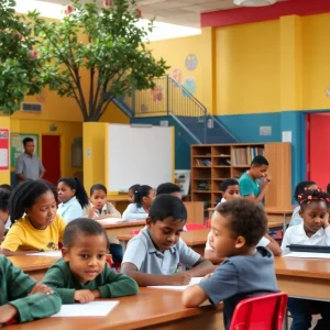 Students and teachers interacting in a Memphis school setting.