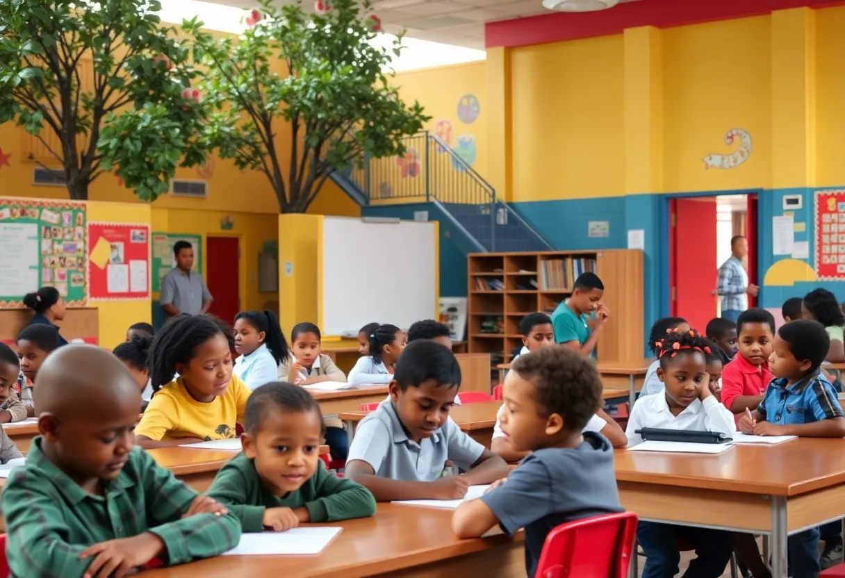 Students and teachers interacting in a Memphis school setting.