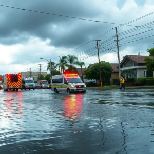 Emergency responders assisting in flooded streets of Memphis