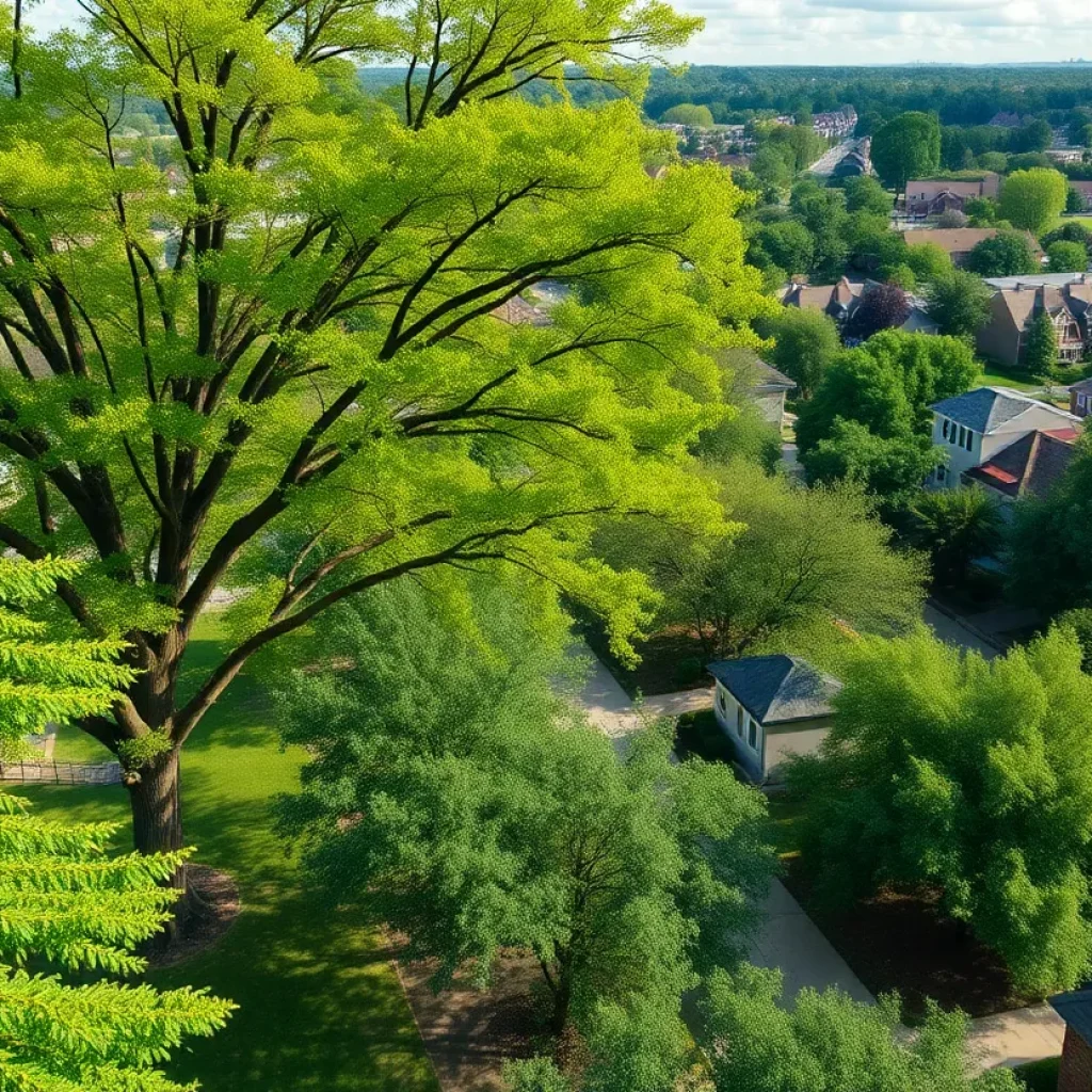 Green urban landscape in Memphis with trees and homes