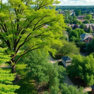 Green urban landscape in Memphis with trees and homes