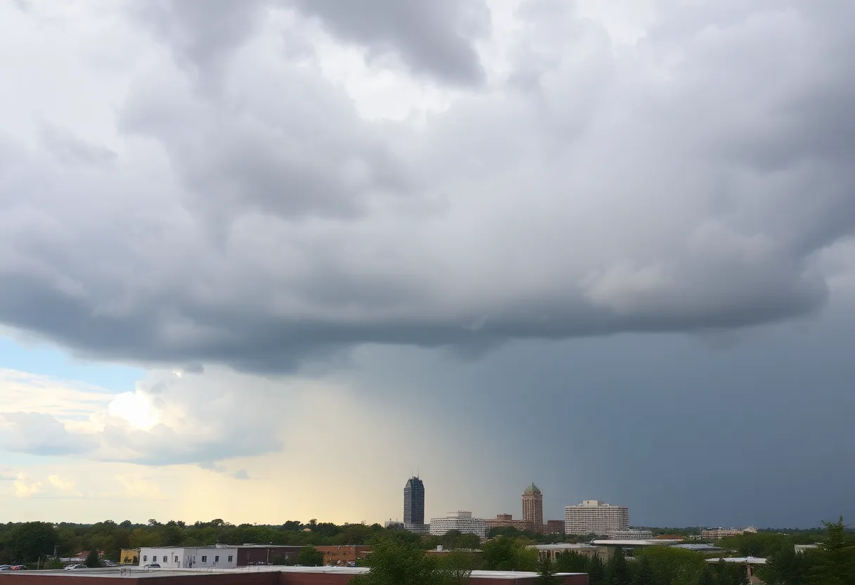 Partly cloudy sky over Memphis indicating potential rain