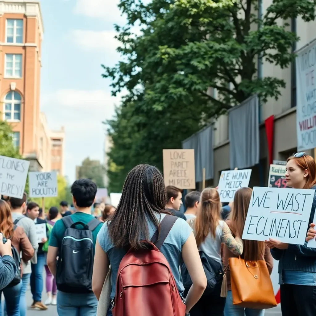 Students protesting on the campus of the University of Memphis
