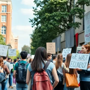 Students protesting on the campus of the University of Memphis