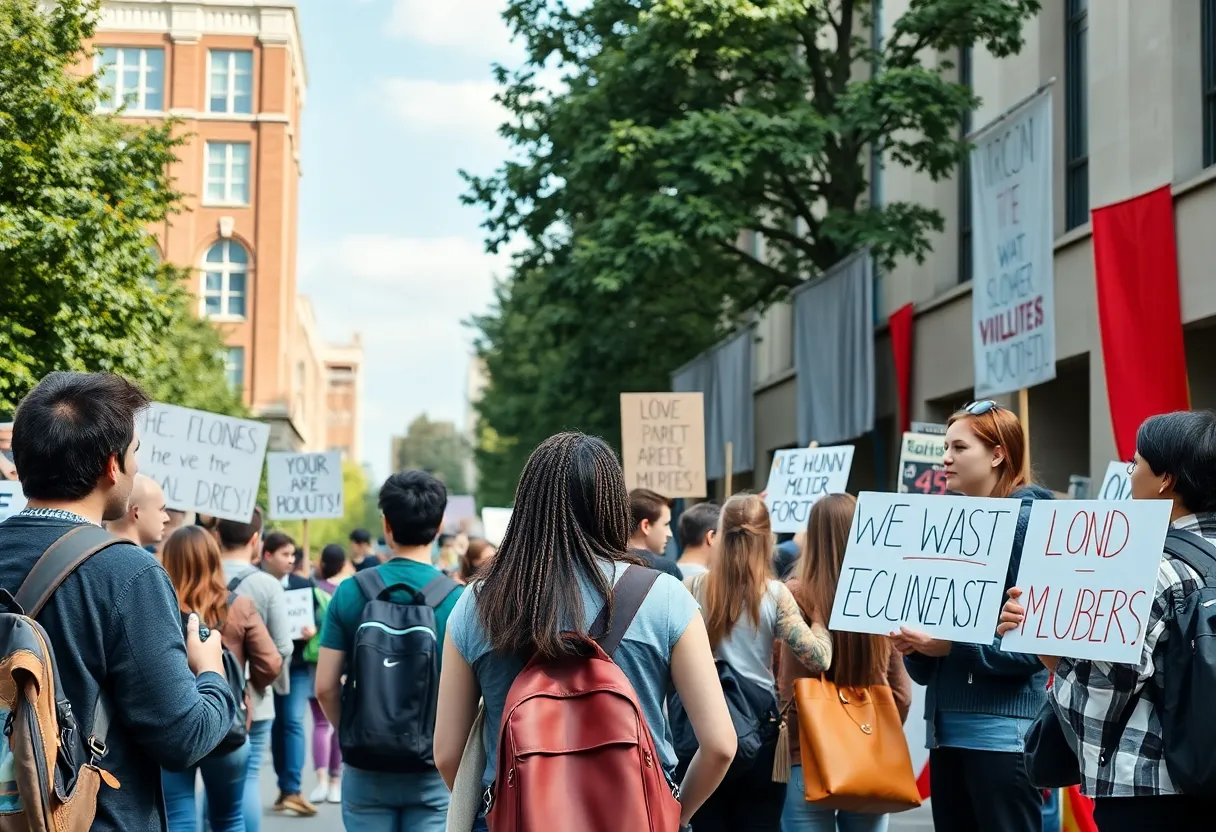 Students protesting on the campus of the University of Memphis