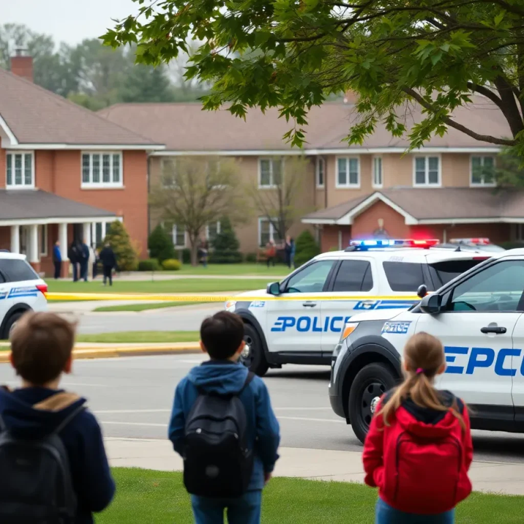 Police presence at Overton High School during a lockdown following a nearby shooting.