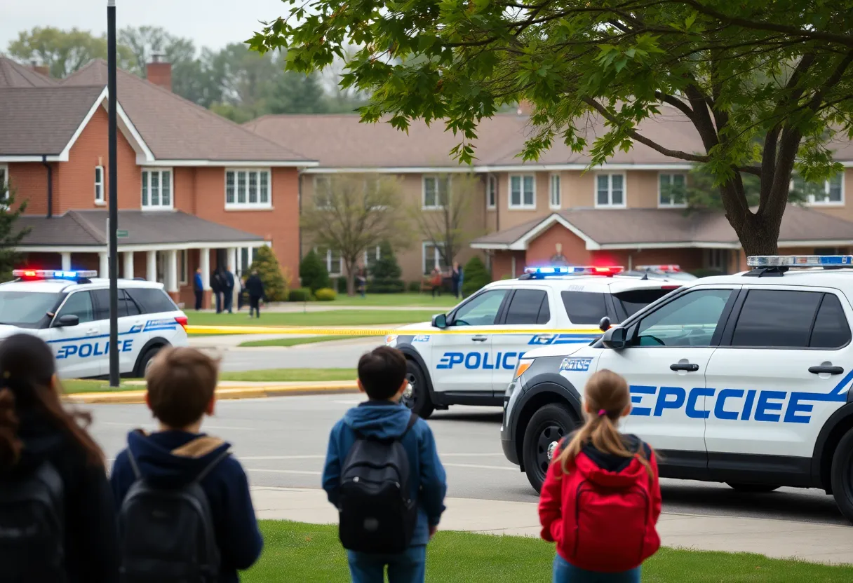 Police presence at Overton High School during a lockdown following a nearby shooting.