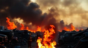 South Memphis Fire Erupts at Scrapyard, Dark Smoke Fills the Sky