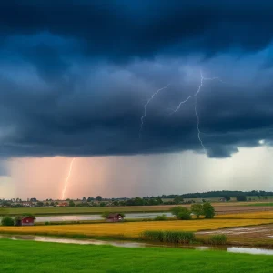 Severe weather and flooding in rural Central US landscape