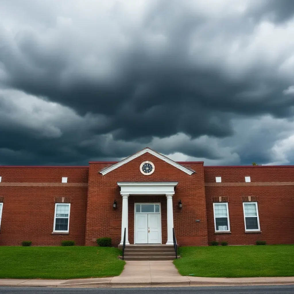 Memphis school building under severe weather conditions