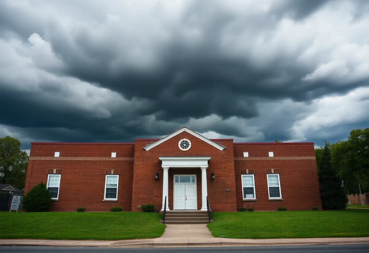 Memphis school building under severe weather conditions