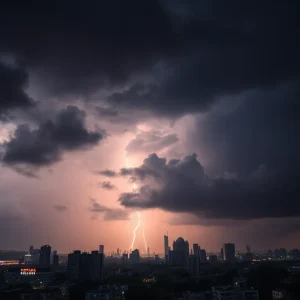 Storm clouds over Memphis city skyline