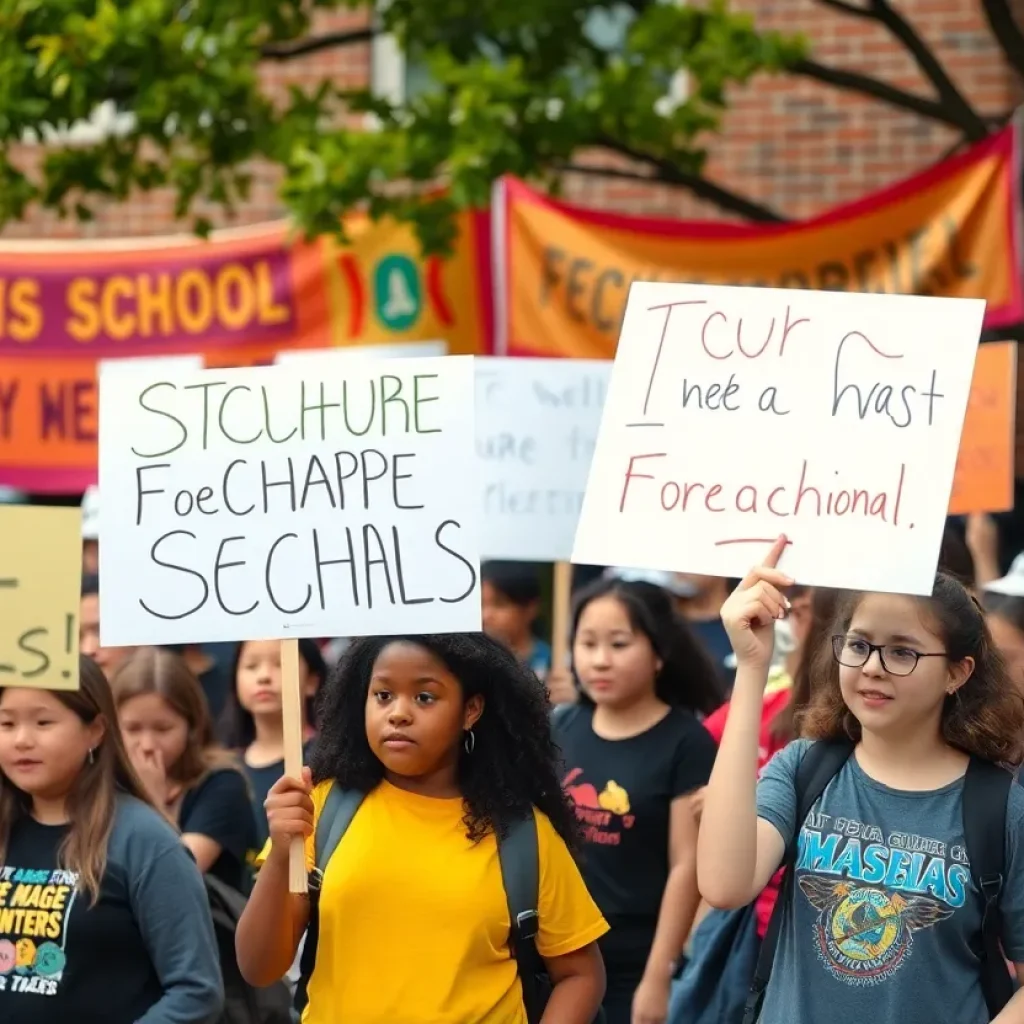 Students protesting outside Sheffield High School