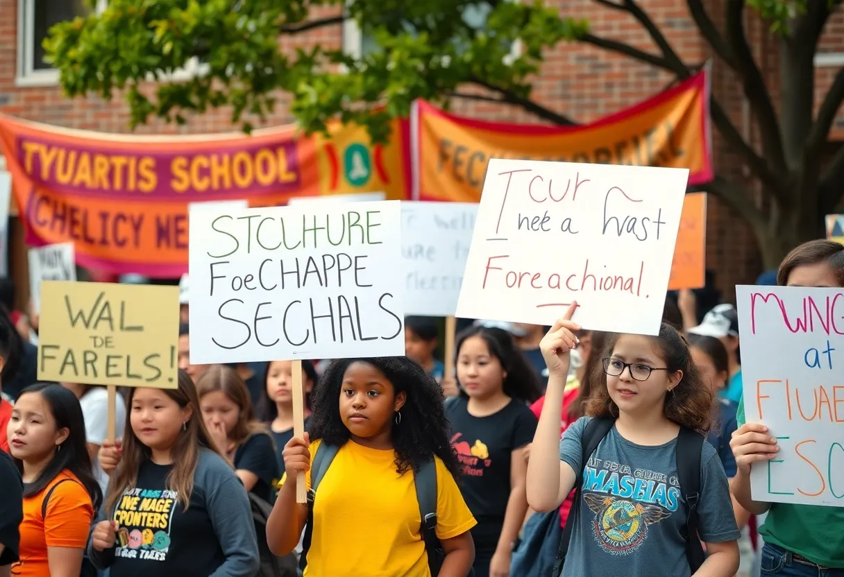 Students protesting outside Sheffield High School