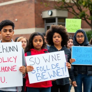 Students demonstrating for their rights at Sheffield High School