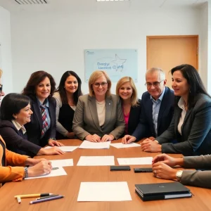 Diverse group of Democrats in a meeting discussing party strategies
