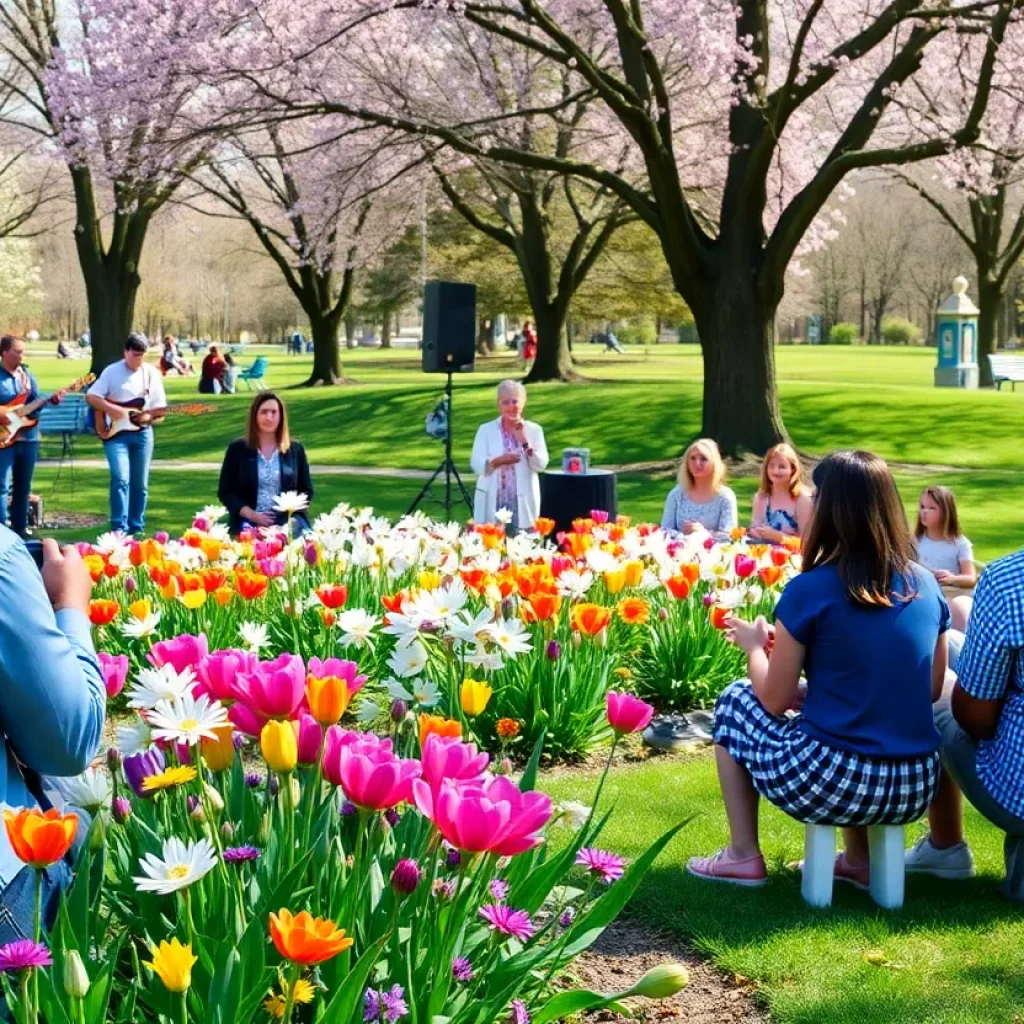 People enjoying spring celebrations in Memphis with blooming flowers and outdoor events.