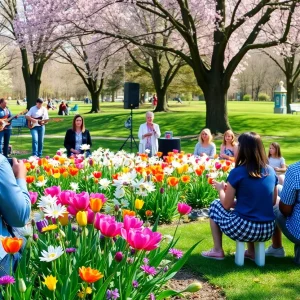 People enjoying spring celebrations in Memphis with blooming flowers and outdoor events.
