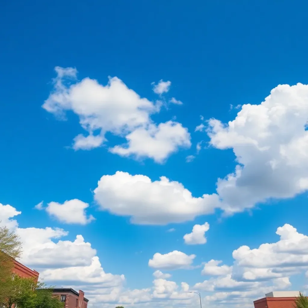 Sunny day in Memphis with blue sky and fluffy clouds