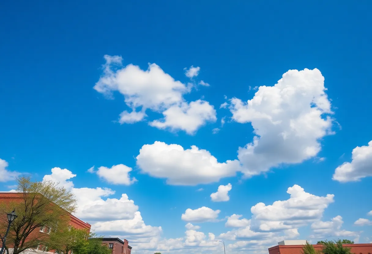Sunny day in Memphis with blue sky and fluffy clouds