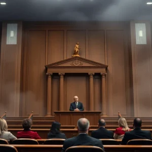 Jury seated in a courtroom for the Tyre Nichols trial in Memphis.