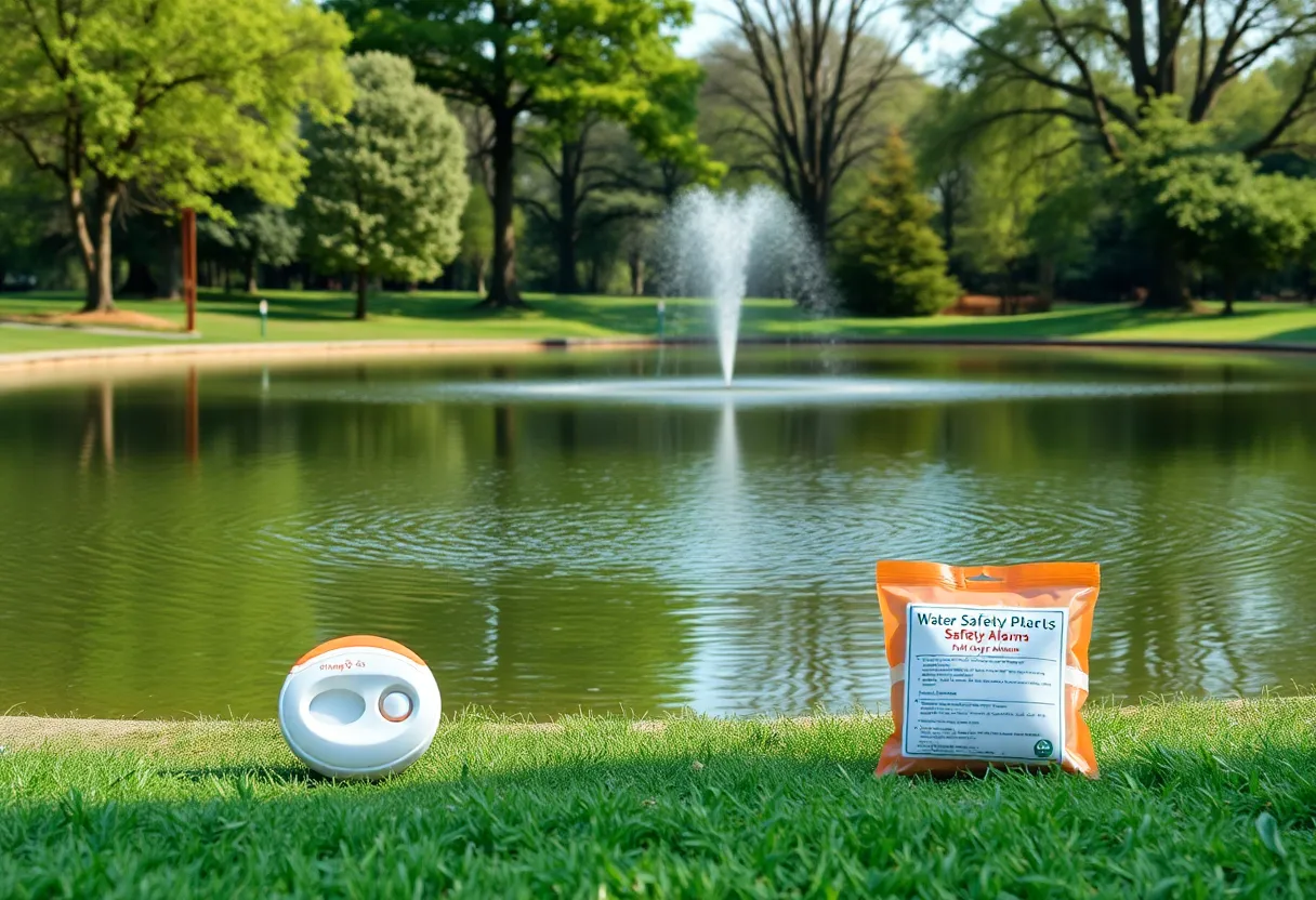 Park scene showing resources for enhancing water safety for children with autism.