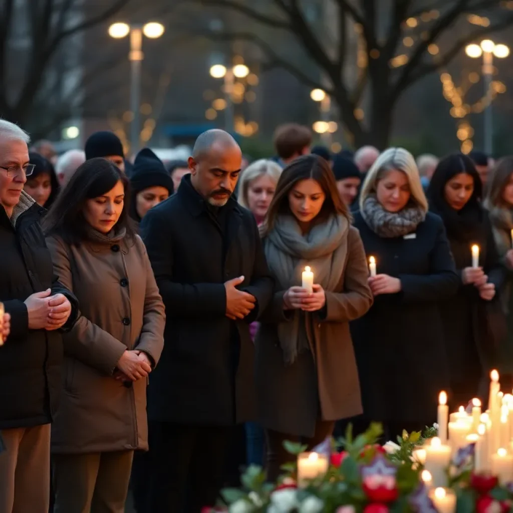 Memorial event for Yom HaShoah in Memphis with attendees reflecting