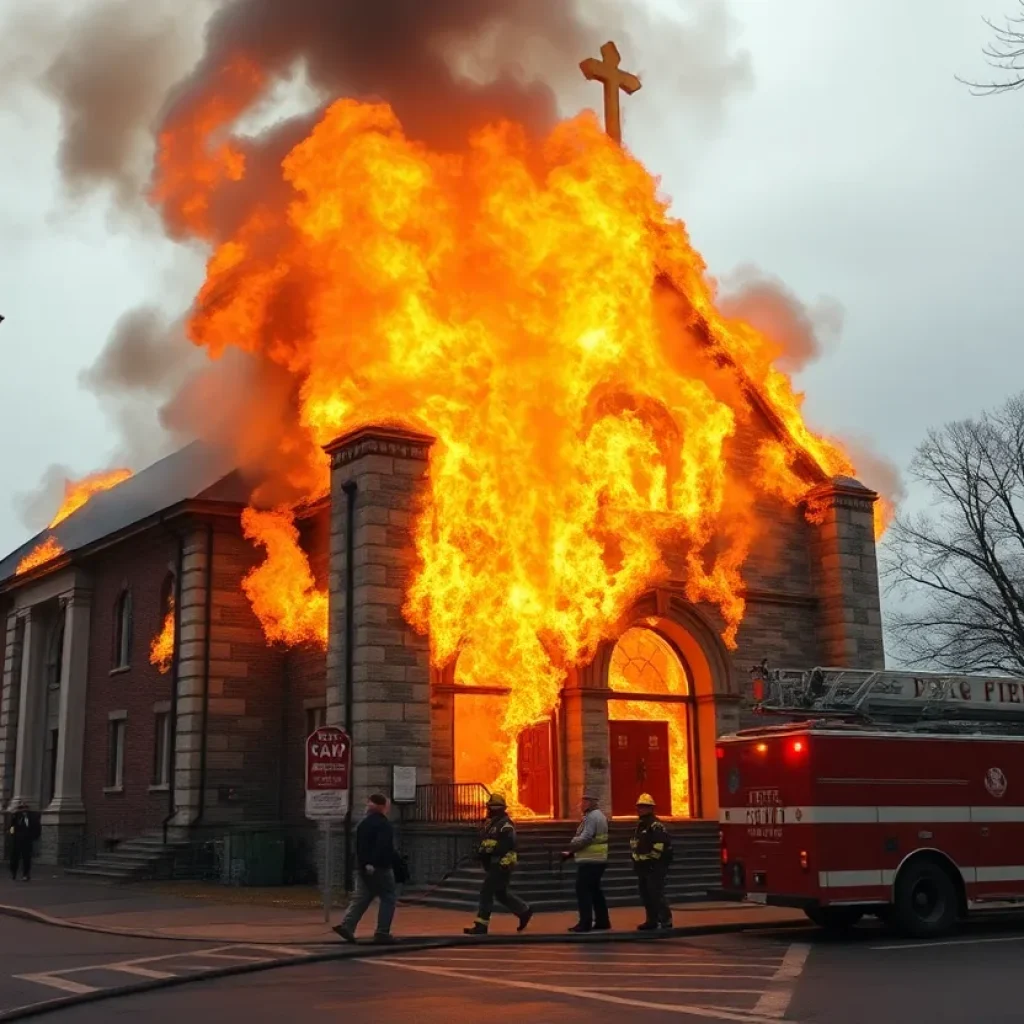 Firefighters working on the historic Clayborn Temple