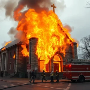 Firefighters working on the historic Clayborn Temple
