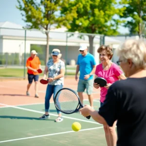 Players enjoying pickleball at new courts in Collierville