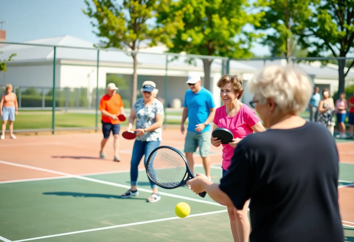 Players enjoying pickleball at new courts in Collierville